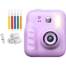 Hd Ekranlı Çocuk Fotoğraf Makinesi Video Kayıt ve Baskı Kağıdı Kalem Hediyeli - Lisinya