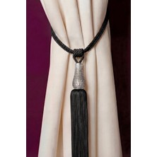 Mefaks Tekstil Kafes Lale Model Perde Bağı Braçol Tek Adet Barok Gümüş Siyah