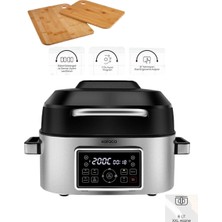 Karaca Airfryer ve Izgara Makinesi 6 Kişilik Geniş Hacim Gastro Grill Yağsız Fritöz Elektrikli Barbekü Hediye Ahşap Kesme Tahtası Seti