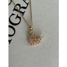 Belirtilmemiş 316L Çelik Pembe Kuğulu Swan Kolye/gold