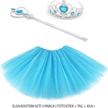 Akinco Prenses Elsa Kostüm Seti 3 Parça (Tütü Etek + Taç + Asa )