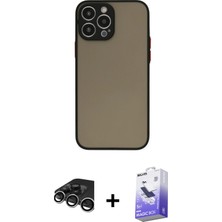 Cepte Toptan iPhone 15 Pro Max Ahenk Çizgi Serisi - Siyah Bilvis 5in1 5d Magic Hayalet Cam Ekran Koruyucu + Gümüş Raze Metal Kamera Lens