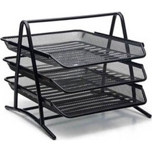 Modulerstore İnox 3'lü Siyah Metal Evrak Rafı Dayanıklı Delikli Perforje A4 Ebat Geniş İç Hazne