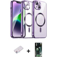 Cepte Toptan iPhone 13 Nova Işık Özel Seri - Şeffaf 360 Full Body Arka Koruyucu + Pembe Renkli Kamera Lens Koruma Cam