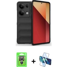 Cepte Toptan Redmi Note 13 Pro 4g Atlas Koleksiyonu - Siyah 3D Antistatik Seramik Nano Ekran Koruyucu + Gümüş Raze Metal Kamera Lens