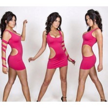 Hafif Giyim Fantezi Seksi Yanı Açık Derin Dekolteli Mini Elbise HF100987