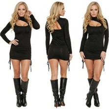 Hafif Giyim Fantezi Seksi Boğazlı Tek Kollu Yanı Büzgülü Mini Elbise HF100988