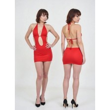 Hafif Giyim Fantezi Seksi Derin Dekolteli Bağlamalı Mini Elbise HF060813