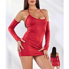 Hafif Giyim Fantezi Seksi Göğüs Dekolteli Eldiven Mini Elbise Takımı HF060828