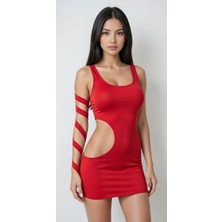 Hafif Giyim Fantezi Seksi Asimetrik Yanları Açık Mini Elbise HF031074