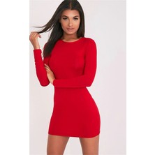 Hafif Giyim Kırmızı Fantezi Seksi Uzun Kollu Mini Elbise HF101490