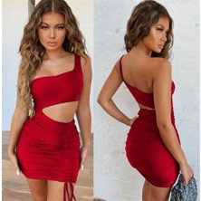 Hafif Giyim Fantezi Seksi Asimetrik Tek Omuzlu Büzgülü Mini Elbise HF101534