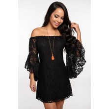 Hafif Giyim Siyah Fantezi Seksi Çiçek Desenli Dantelli Mini Elbise HF101225