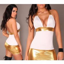 Hafif Giyim Çok Renkli Fantezi Seksi Deri Görünümlü Sırt Dekolteli Mini Elbise HF100982