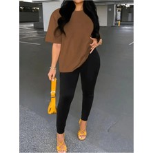 Woodroffe Kadın Uzun Tayt T-Shirt Kombin Oversize Takım Salaş Boyfriend