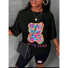 Woodroffe Kadın Lover Bear Baskılı Tayt-T-Shirt Takım Oversize Salaş Boyfriend
