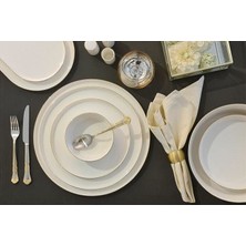 Porland Chopin 60 Parça Beyaz Porselen 12 Kişilik Yaldızlı Yemek Takımı 04ALM006349 Zarif Tasarım