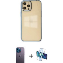 Cepte Toptan iPhone 12 Pro Max Doruk Doku Prime - Siyah 3D Antistatik Seramik Nano Ekran Koruyucu + Mavi Neon Fosforlu Kamera Lens
