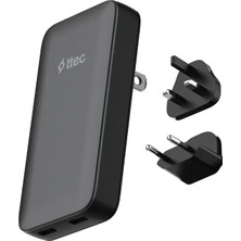 Ttec Smartcharger Trio Gan 65W Pd Avrupa-Ingiltere-Amerika/Avustralya Uluslararası İnce Tasarımlı Seyahat Şarj Kiti Siyah 2SCG06S
