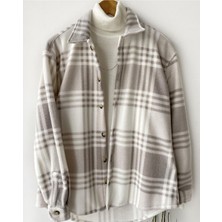 A&O Style Erkek Oversize Bej Ekose Hakiki Pamuklu Kalın Polar Gömlek Uzun Kollu