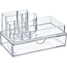 Mori Avm AK524 Çekmeceli Podyum Kozmetik Ürün Düzenleyici Şeffaf Akrilik Malzeme ile Kullanım Kolaylığı