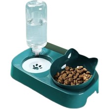 Yeşil Renkli Technosmart Kedi Köpek Mama ve Su Kabı İkili Tasarım 500 ml Kapasiteli Otomatik Su Sebili