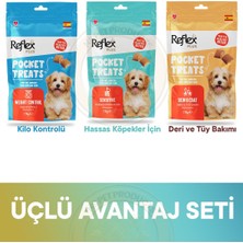 Reflex Plus Pocket Treats Weight Control - Kilo Kontrolü & Sensitive - Hassas Köpekler & Skin Coat - Deri ve Tüy Bakımı İçin Köpek Ödül Maması Seti 3x70 gr