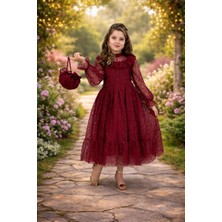 Bes Trend Kız Çocuk Leopar Desenli Uzun Boy Abiye Elbise Çanta Hediyeli