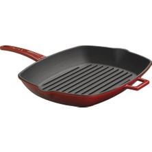 Lava Döküm Izgara Tava 26 x 32 cm Kırmızı Metal Saplı 3 Kat Emaye Kaplamalı Döküm Demir