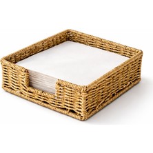 Tuppee Rattan Hasır Peçetelik 17.5X17.5X6.5 cm – Standart Peçete Uyumlu Dekoratif Sunumluk