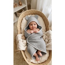 O&G Collection Gri Pamuklu , 4 Katlı Multi Müslin Bebek / Çocuk , Bornoz / Havlu Banyo / Havuz / Deniz