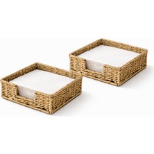 Tuppee Rattan Hasır Peçetelik 2’li Set 17.5X17.5X6.5 cm – Standart Peçete Uyumlu Dekoratif Sunumluk