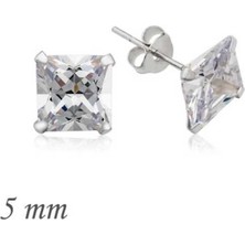 Gumush Gümüş Kare Tek Taş Zirkon Küpe - 5 mm