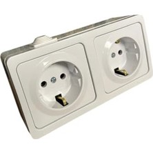 Ne-Ad Sıvaüstü Ikili Topraklı Priz - 2p+N 16A 220V, Topraklama Kontaklı, Dayanıklı Abs Gövde, Ev ve Atölye Kullanımına Uygun Kombine Priz, 14X7X4,4 cm