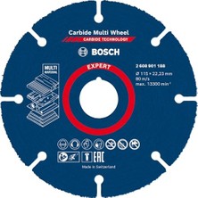Bosch Professional 1x Expert Carbide Multi Wheel Kesici Diskler (Sert Ahşap, Çivili Ahşap, Plastik, Alçıpan Panel, Ø 115 Mm, Aksesuar Küçük Avuç Taşlama Makinesi)