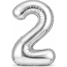 Eng Parti Dünyası Gümüş 2 Rakam Folyo Balon 0–9 | Parlak Gümüş Doğum Günü ve Parti Balonu