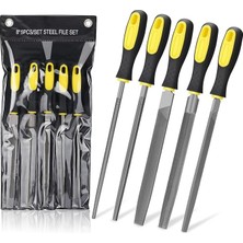 Aee® 5 Parça Çelik Premium Eğe Seti – 8'' 33 cm Büyük Boy Çelik Eğe Takımı | Balık Sırtı, Üçgen, Kare, Yuvarlak ve Düz Geniş | Ergonomik Saplı Dayanıklı Metal Ahşap Zımpara Çantalı Eğe Seti