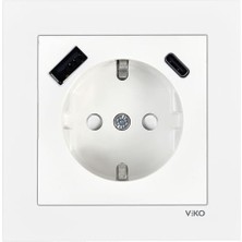 Viko Karre 55 Beyaz USB Type A ve C ve Topraklı Priz Çarpma Karşıtı C1 Mekanizma Çabuk Bağlantı