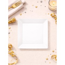 Parti Adresi Lüks Mika Kare Tabak Plastik Parti Tabağı Beyaz 22 cm 10'lu