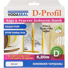 Vodaseal 53.01.049 Kapı Pencere Izolasyon Bandı, Kauçuk Profil, Kendinden Yapışkanlı, Beyaz