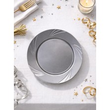 Parti Adresi Lüks Plastik Mika Tabak 23 Cm Gümüş 6'lı Set Kırmızı Renkli Şık Sunum