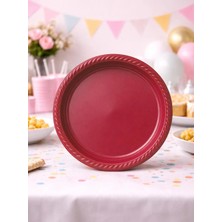 Parti Adresi Plastik Tabak Doğum Günü Parti Tabağı Bordo 21 cm 25'li
