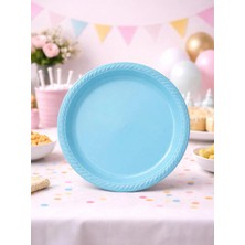 Parti Adresi Plastik Tabak Doğum Günü Parti Tabağı Açık Mavi 21 cm 25'li