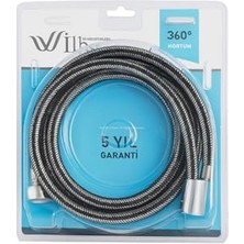 Lüks Duş Hortumu, 360 Derece Döner Spiral, Esnek, Paslanmaz Çelik, Vakumlu Ambalaj, Dayanıklı, Sızdırmaz, Banyo, Mutfak, Duş Seti Uyumlu, Yüksek Kalite (Çelik Örgülü, 1,5 M)