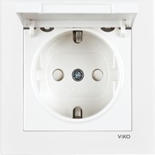 Viko Karre 55 Beyaz Kapaklı Topraklı Priz C1 Mekanizma Çarpma Karşıtı