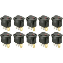 10 Adet Aç-Kapa (On-Off) Elektrik Düğmesi 250V 8 A Yuvarlak Siyah Kırmızı Ledli Anahtar SR-06NR