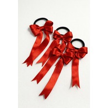 Mavi Masal 5 Adet Kırmızı Saten Kurdale Fiyonk Saç Aksesuar