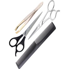 Delixa Kuaför Seti Saç Kesme Inceltme Makası Berber Makası Tarak Cımbız 4'lü Set