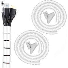 1 mt x 22 mm Spiral Boru Kablo Kanalı Kablo Fiş Düzenleyici Toplayıcı Kordon Kablo Tutucu Beyaz (2 Adet)