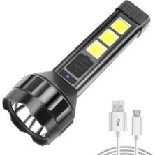 Wellhise 659 USB Şarjlı El Feneri Cob Yan Işık Güçlü El Feneri USB Şarj Edilebilir Açık Kamp Lambası Taşınabilir          [enerji Sınıfı A+++]
